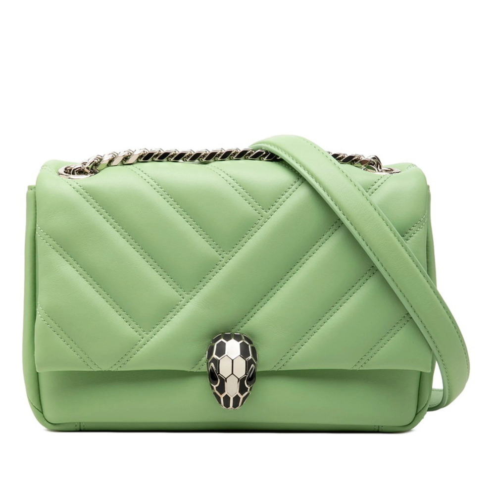 Bulgari Serpenti Cabochon Chain Shoulder Bag, Green Leather, Women's BVLGARI